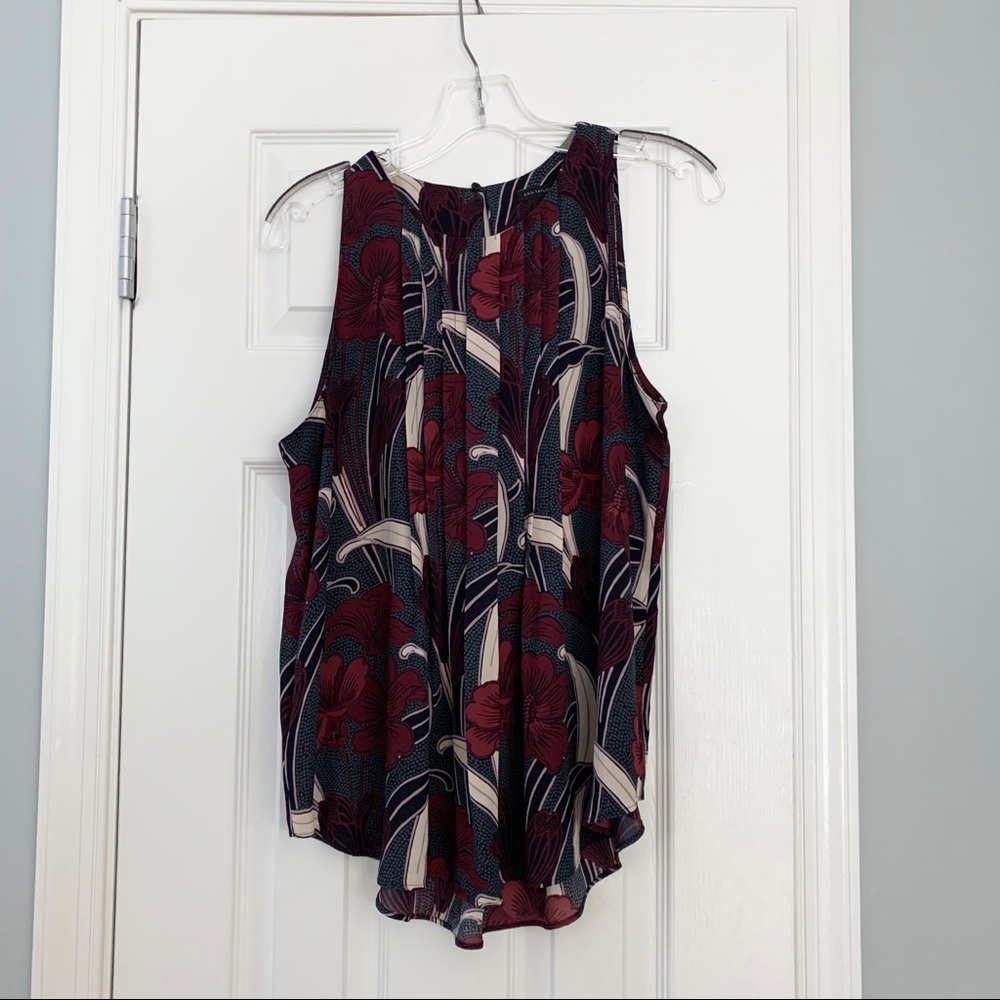 Ann Taylor pleated maroon floral tank top